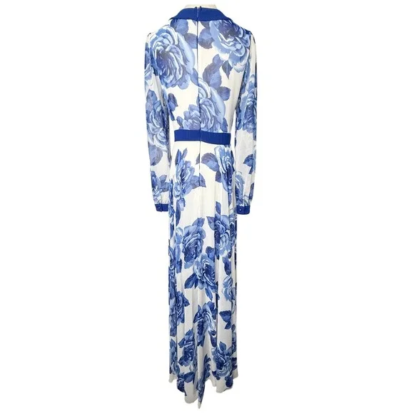 LULUS Blossom Buddy Blue Floral Print Plunge V-Neck Maxi Dress Size Medium - Picture 8 of 14